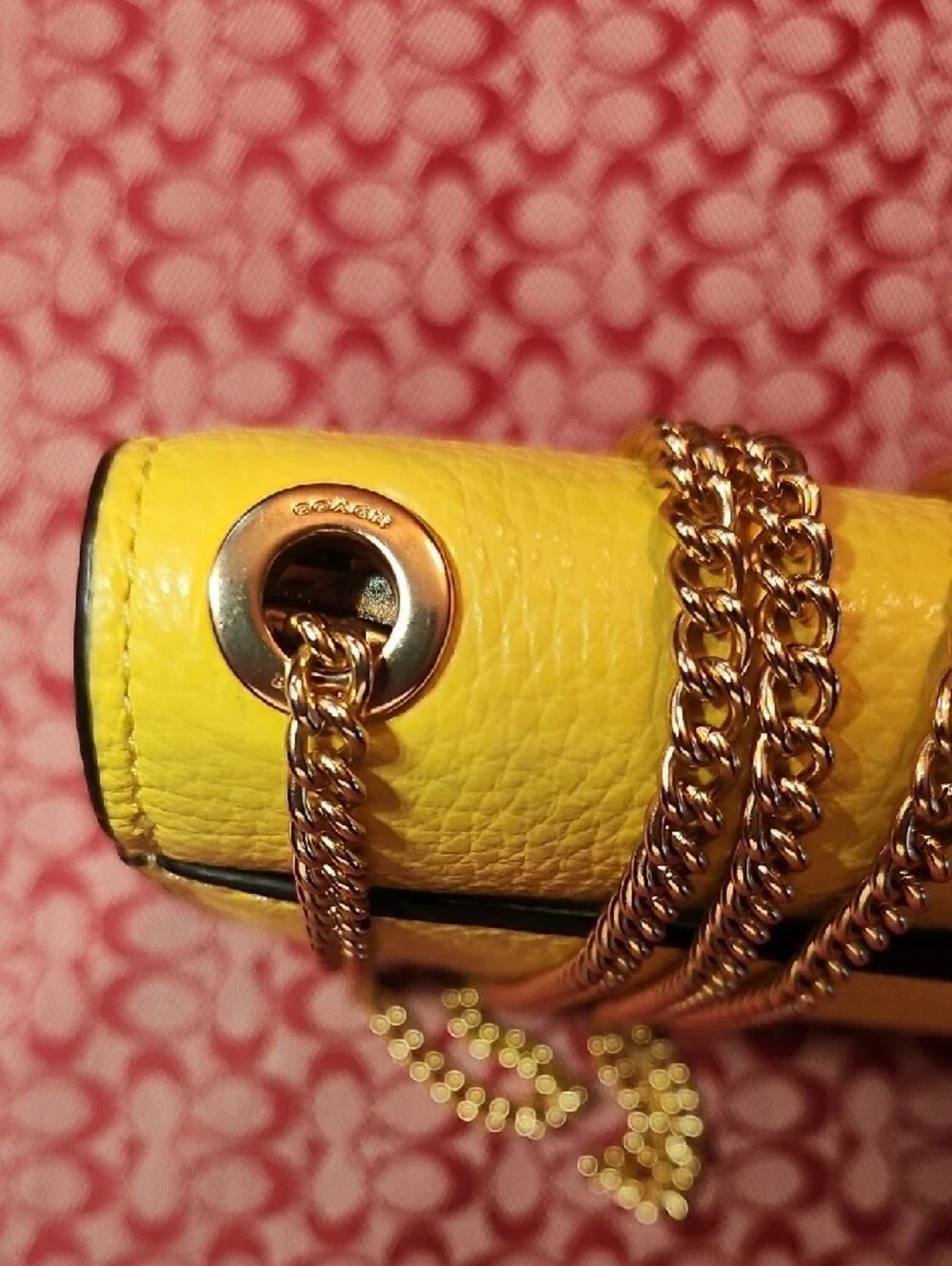 Coach Yellow and White Leather Crossbody with Gold Chain